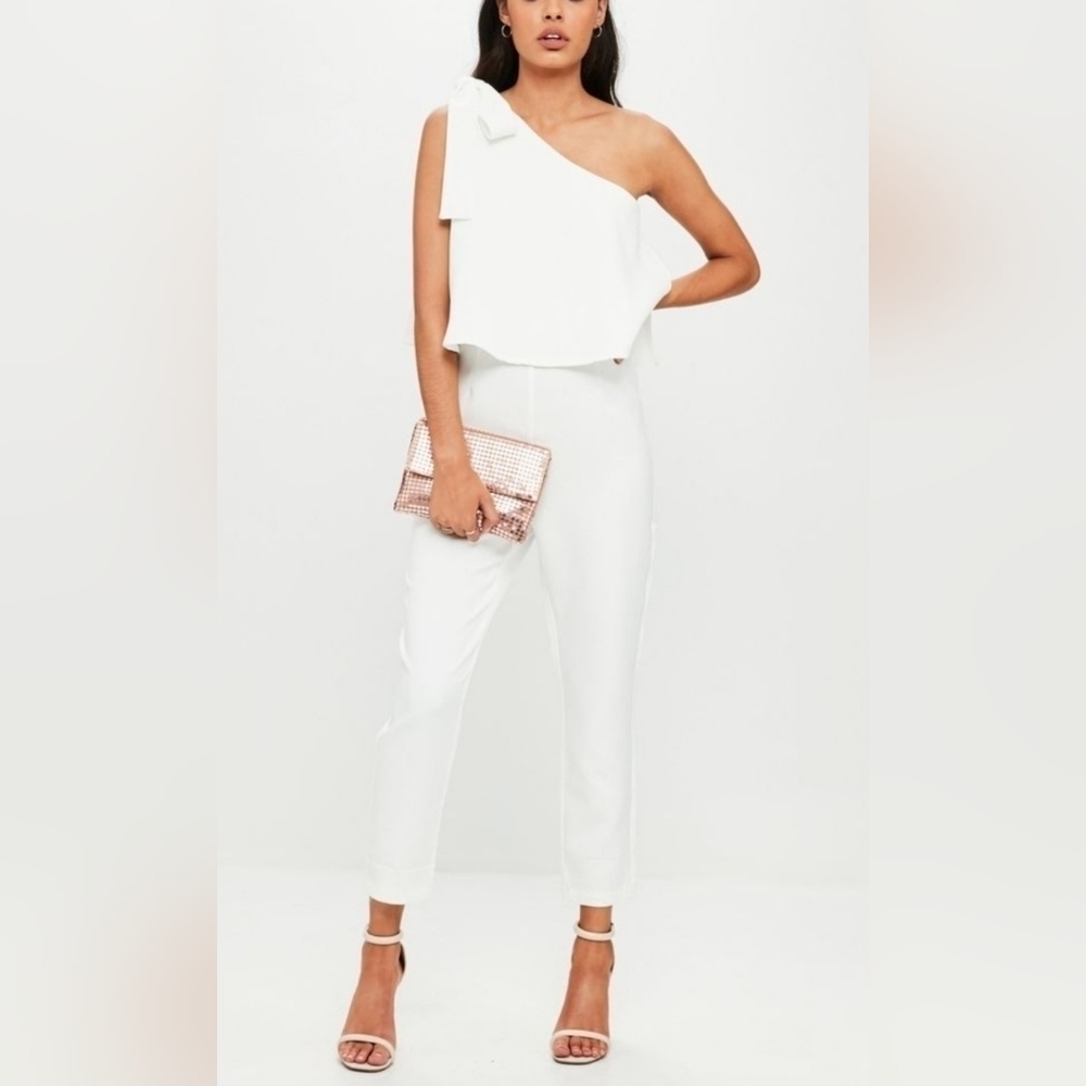 Missguided White One Shoulder Jumpsuit Elegant Minimalist Size 2